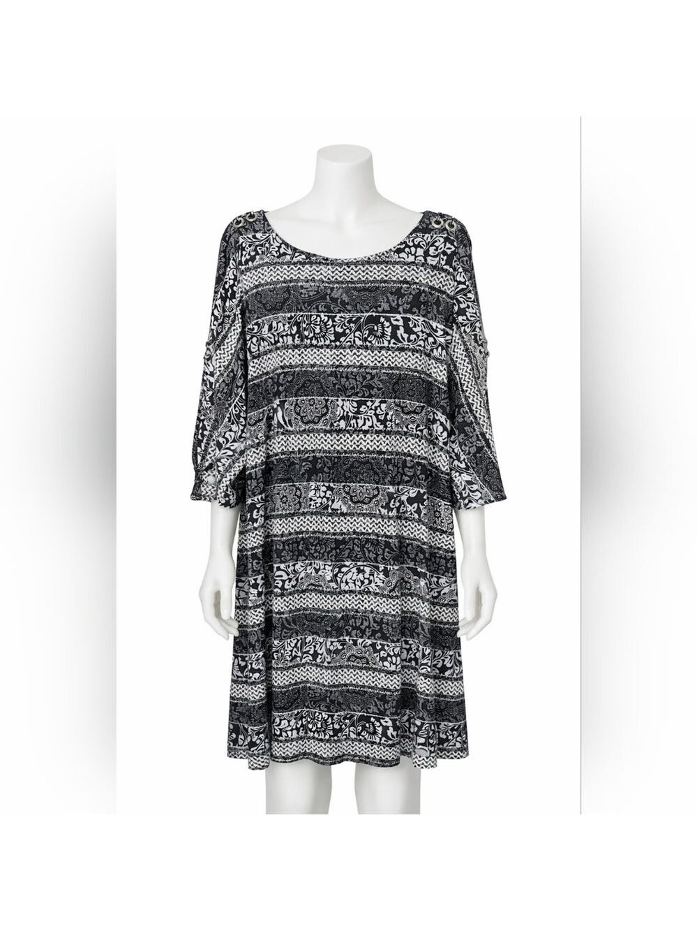 Cato Black & White Mixed Print Midi Dress |C1